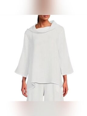 Bryn Walker Women's Etta Cotton Gauze Top With Cowl Neck & 3/4 Sleeve Shirt Sz L